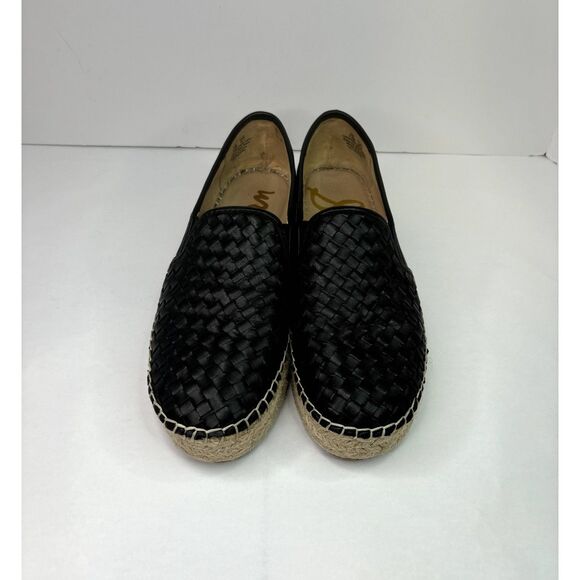 Sam Edelman Catherine Black Leather Platform Espadrille Slip On Shoes Gold - Picture 3 of 10